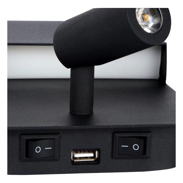 Lucide BOXER - Bedlamp - LED - 3000K - Met USB oplaadpunt - Zwart - detail 3